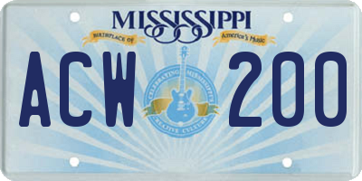 MS license plate ACW200