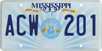 MS license plate ACW201