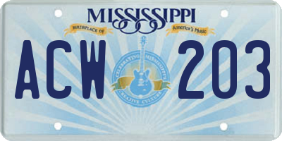 MS license plate ACW203