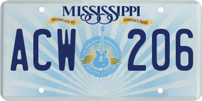 MS license plate ACW206