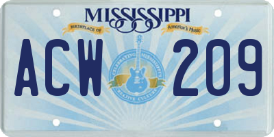 MS license plate ACW209