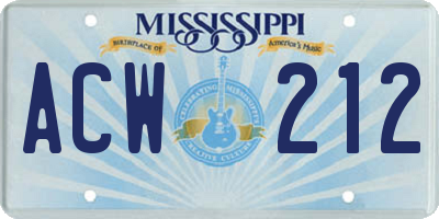 MS license plate ACW212