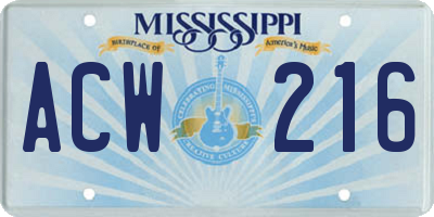 MS license plate ACW216