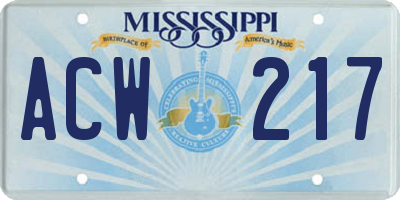 MS license plate ACW217