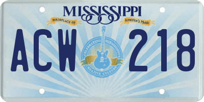 MS license plate ACW218