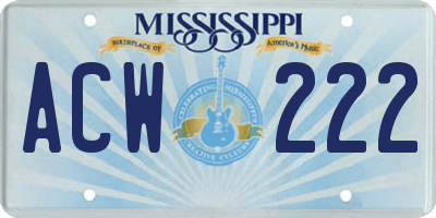 MS license plate ACW222