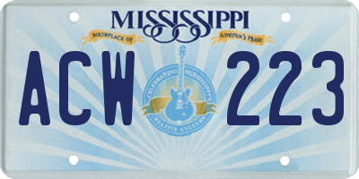 MS license plate ACW223