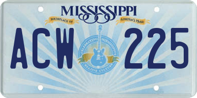 MS license plate ACW225