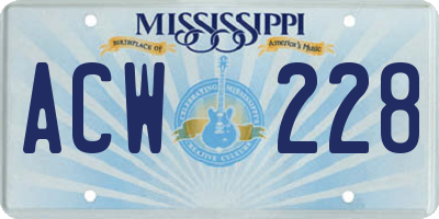 MS license plate ACW228
