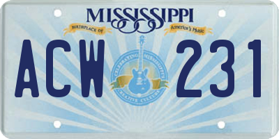 MS license plate ACW231