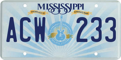 MS license plate ACW233