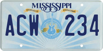 MS license plate ACW234