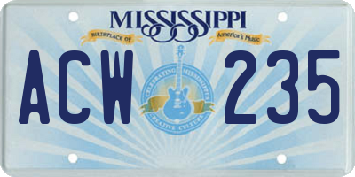 MS license plate ACW235