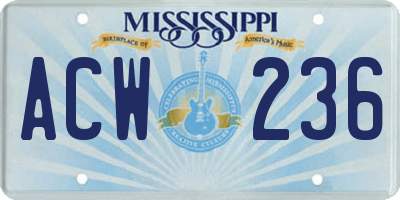 MS license plate ACW236