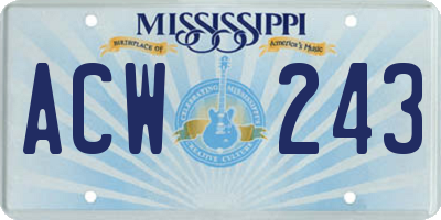 MS license plate ACW243
