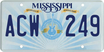 MS license plate ACW249
