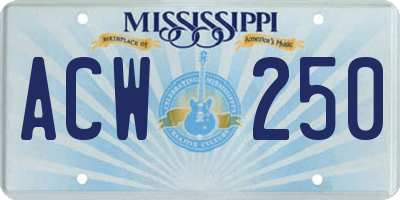 MS license plate ACW250