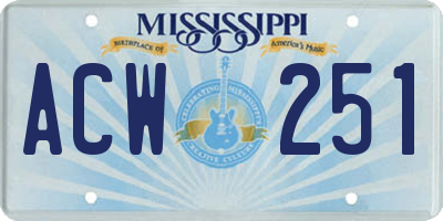 MS license plate ACW251