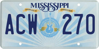 MS license plate ACW270
