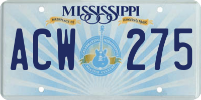 MS license plate ACW275