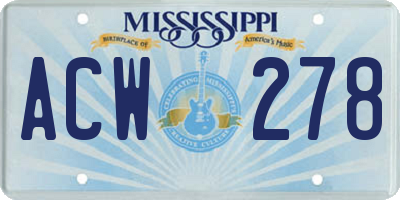 MS license plate ACW278