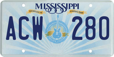 MS license plate ACW280