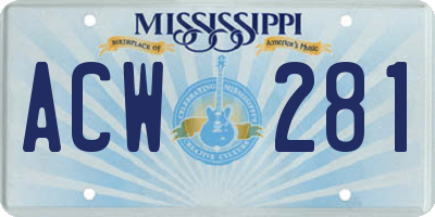 MS license plate ACW281