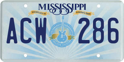 MS license plate ACW286