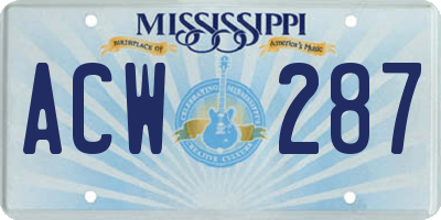 MS license plate ACW287