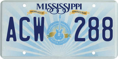 MS license plate ACW288