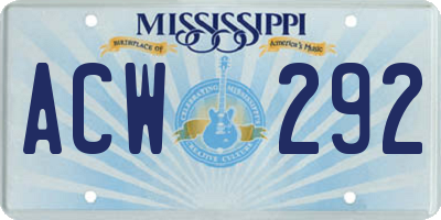 MS license plate ACW292