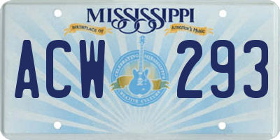 MS license plate ACW293