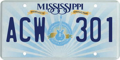 MS license plate ACW301