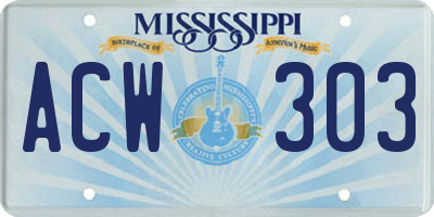 MS license plate ACW303