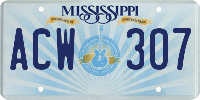 MS license plate ACW307