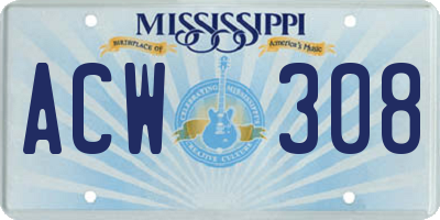 MS license plate ACW308