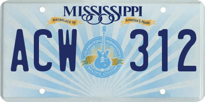 MS license plate ACW312