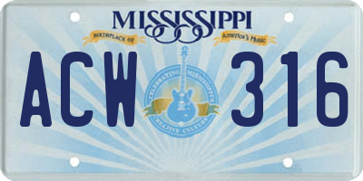 MS license plate ACW316