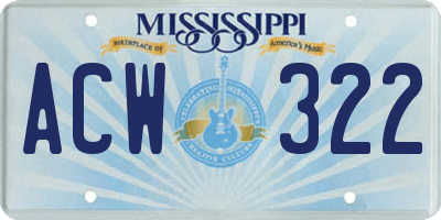 MS license plate ACW322