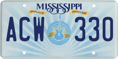 MS license plate ACW330