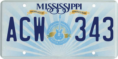 MS license plate ACW343