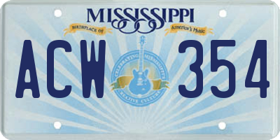MS license plate ACW354