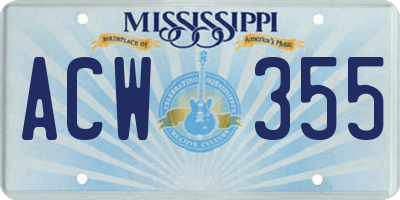 MS license plate ACW355