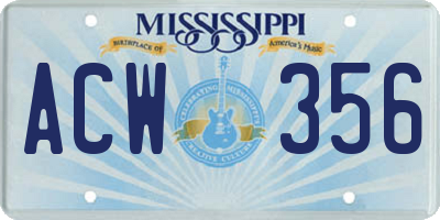 MS license plate ACW356
