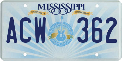 MS license plate ACW362