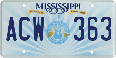 MS license plate ACW363