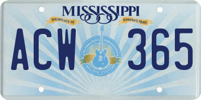 MS license plate ACW365