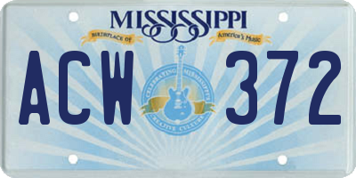 MS license plate ACW372