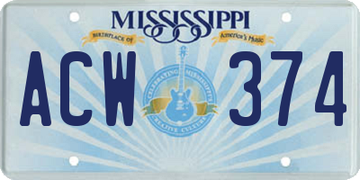 MS license plate ACW374