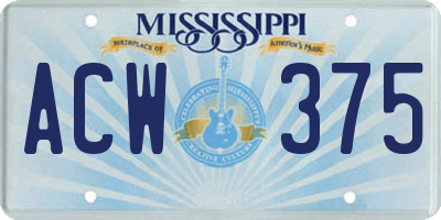 MS license plate ACW375